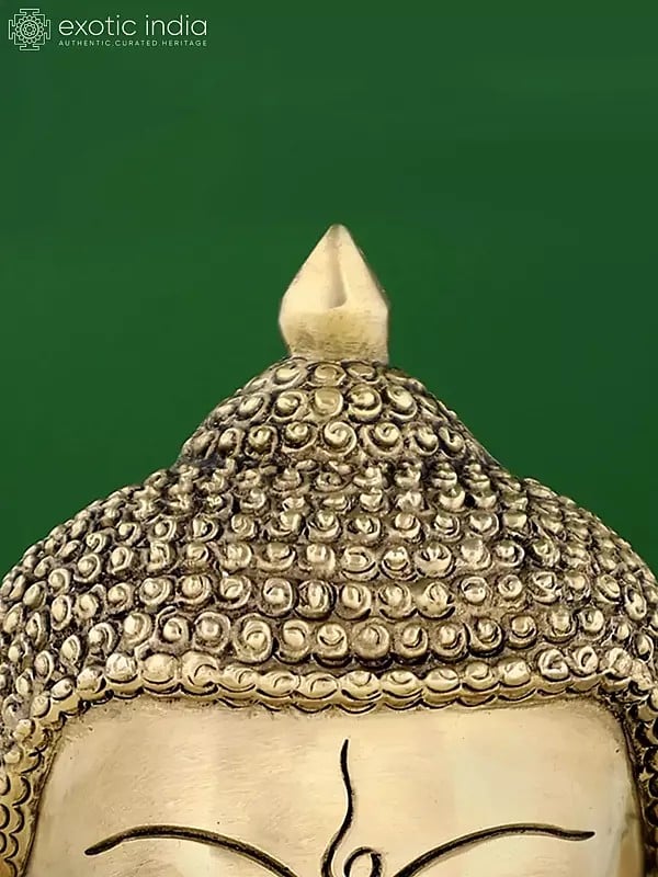 Exotic India 6" Small Brass Buddha Head Wall Hanging Statue 