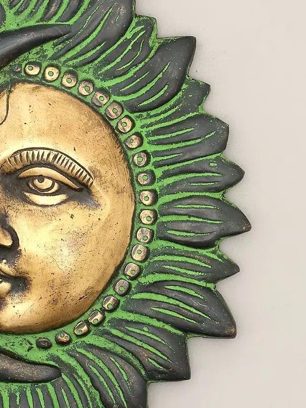 Exotic India 6" Small Brass Half Sun And Half Moon | Wall Hanging 