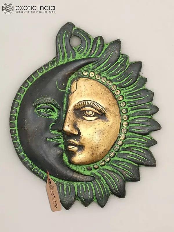 exotic india 6" Small Brass Half Sun and Half Moon | Wall Hanging 