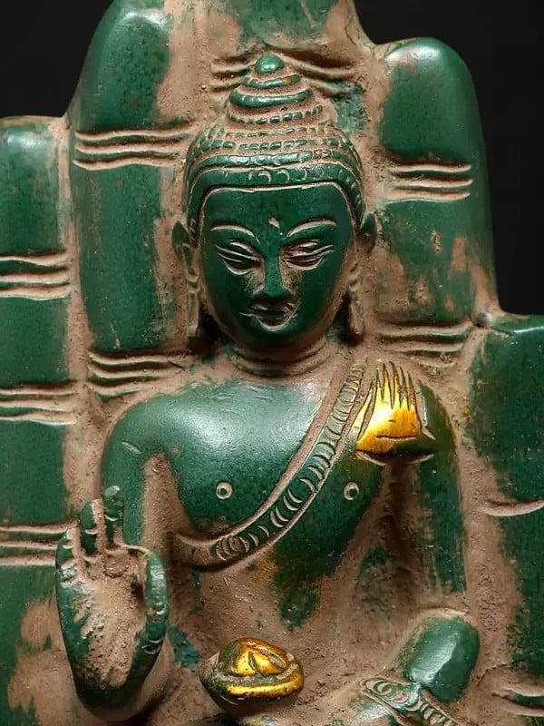 Exotic India 6" Small Buddha In Hand - Symbol Of Peace & Harmony | Brass Statue 