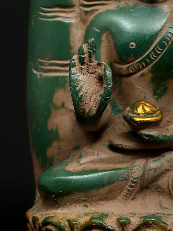Exotic India 6" Small Buddha In Hand - Symbol Of Peace & Harmony | Brass Statue 