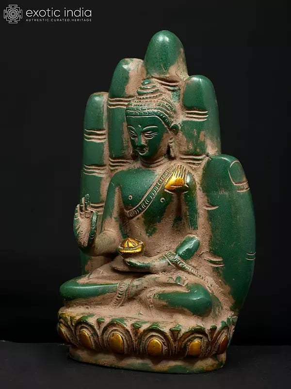 Exotic India 6" Small Buddha In Hand - Symbol Of Peace & Harmony | Brass Statue 