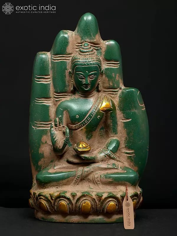 exotic india 6" Small Buddha in Hand - Symbol of Peace & Harmony | Brass Statue 