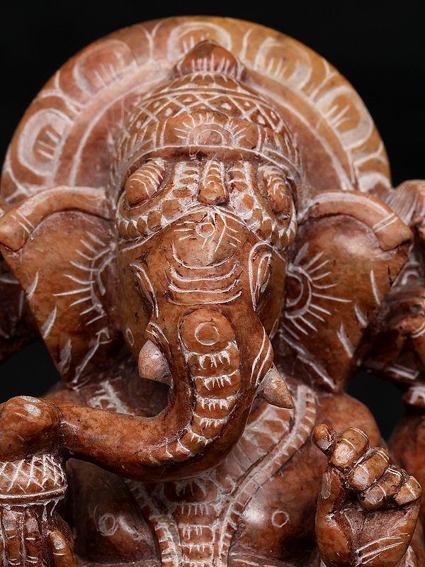 Exotic India 6" Small Chaturbhuja Lord Ganesha | Sand Stone Statue | Made In Orissa 