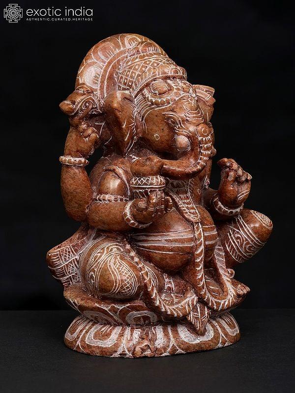 Exotic India 6" Small Chaturbhuja Lord Ganesha | Sand Stone Statue | Made In Orissa 