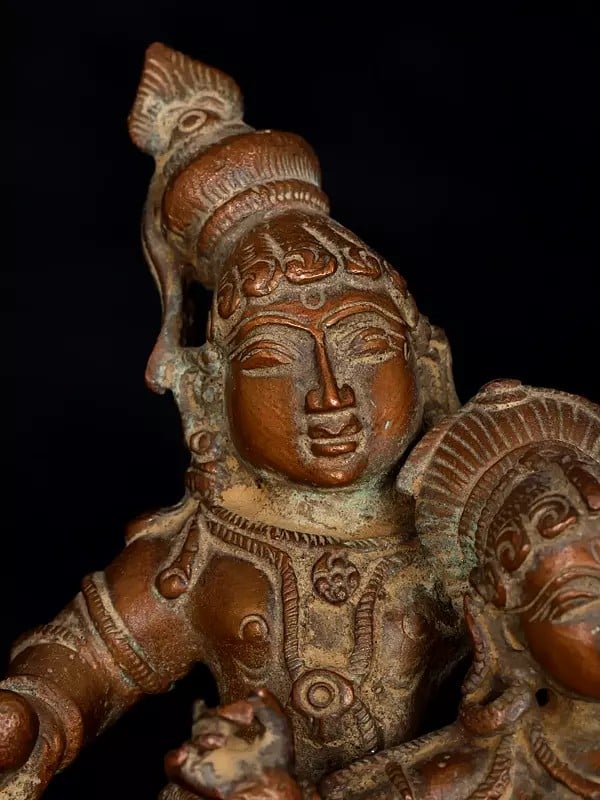 Exotic India 6" Small Dancing Radha Krishna | Copper Statue 