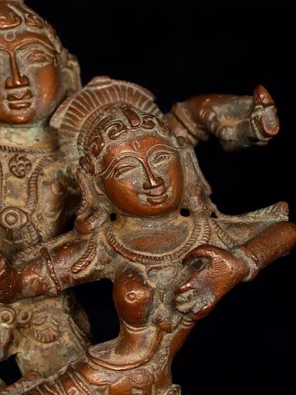 Exotic India 6" Small Dancing Radha Krishna | Copper Statue 