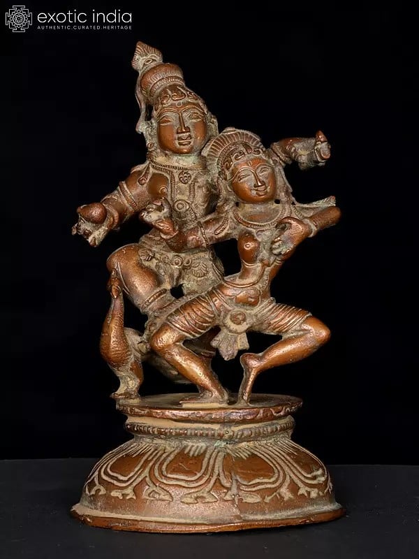 exotic india 6" Small Dancing Radha Krishna | Copper Statue 