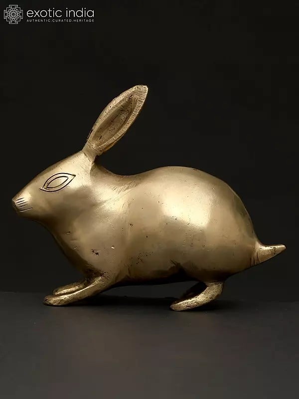 Exotic India 6" Small Decorative Rabbit Figurine | Brass Statue | Table Decor 