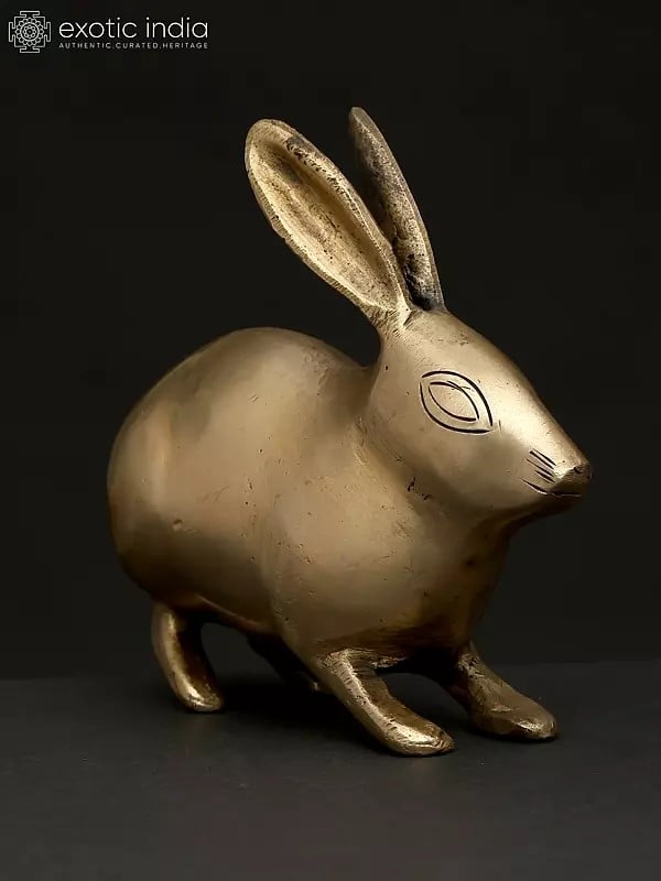 Exotic India 6" Small Decorative Rabbit Figurine | Brass Statue | Table Decor 