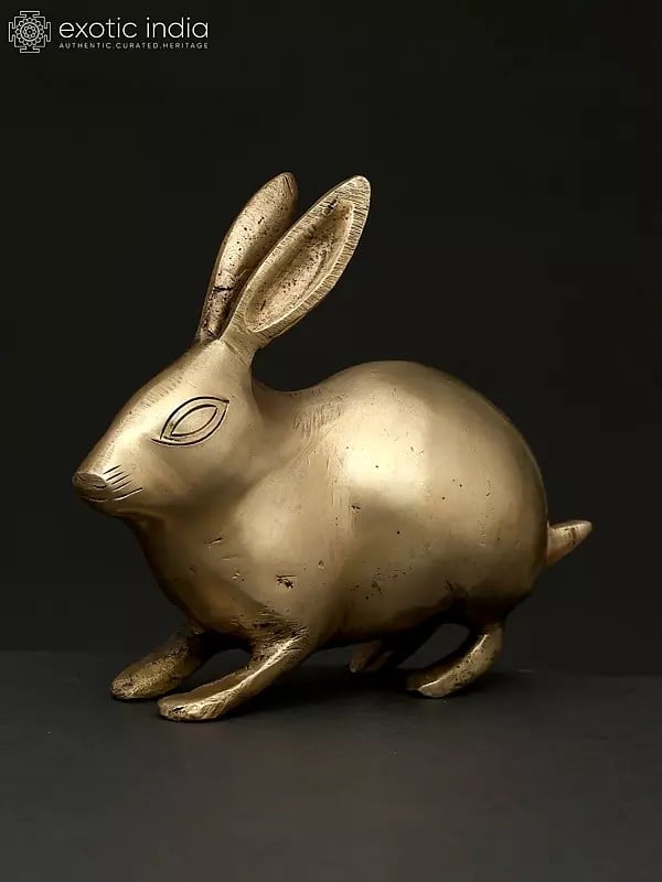 exotic india 6" Small Decorative Rabbit Figurine | Brass Statue | Table Decor 