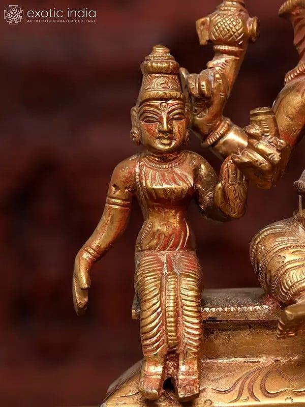 Exotic India 6" Small Lord Ganesha With Riddhi And Siddhi | Bronze Statue 