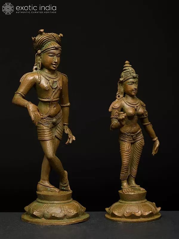 Exotic India 6" Small Rishaba Devar Set | Madhuchista Vidhana (Lost-Wax) | Panchaloha Bronze From Swamimalai 