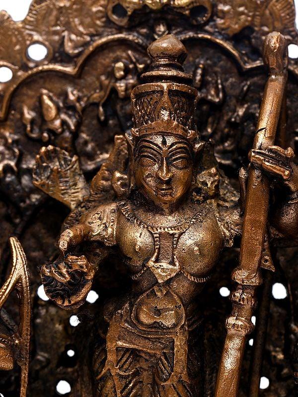 Exotic India 6" Small Shri Ram Darbar With Kirtimukha Prabhavali | Copper Statue 