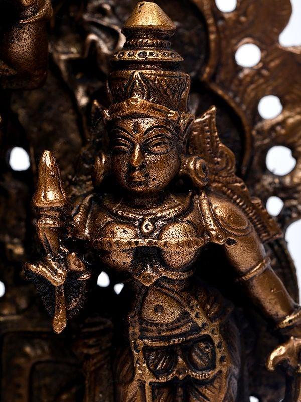 Exotic India 6" Small Shri Ram Darbar With Kirtimukha Prabhavali | Copper Statue 