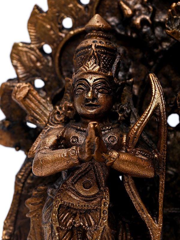 Exotic India 6" Small Shri Ram Darbar With Kirtimukha Prabhavali | Copper Statue 