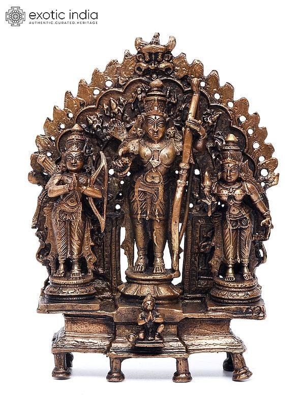 exotic india 6" Small Shri Ram Darbar with Kirtimukha Prabhavali | Copper Statue 