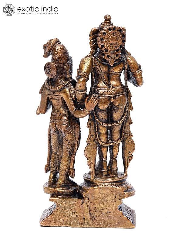Exotic India 6" Small Standing Lord Ganesha With Devi Lakshmi | Copper Statue 