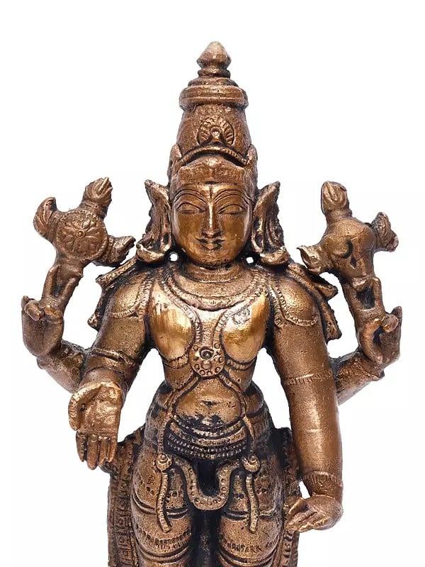 Exotic India 6" Small Standing Lord Vishnu | Copper Statue 