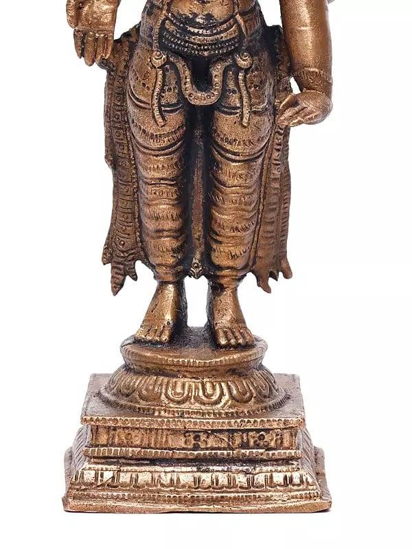 Exotic India 6" Small Standing Lord Vishnu | Copper Statue 