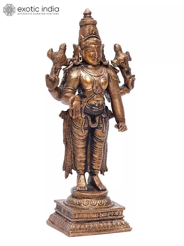 Exotic India 6" Small Standing Lord Vishnu | Copper Statue 