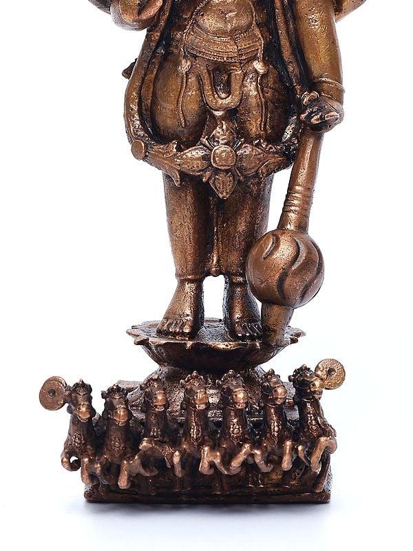 Exotic India 6" Small Standing Sun God Surya With His Seven Horses | Copper Statue 