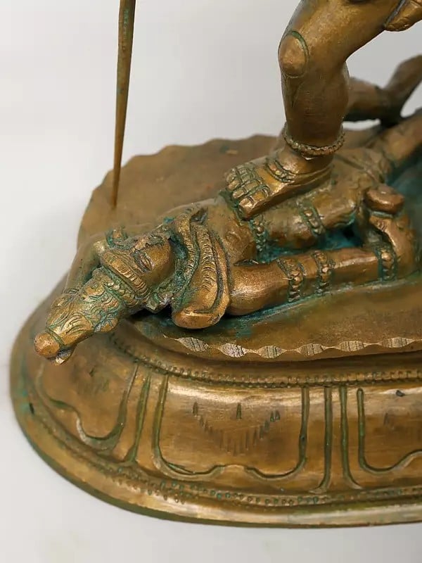 Exotic India 6" Small Ten Armed Goddess Kali Standing On Lord Shiva | Madhuchista Vidhana (Lost-Wax) | Panchaloha Bronze From Swamimalai 