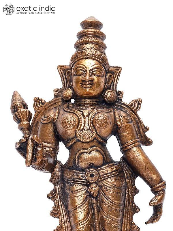 Exotic India 6" Standing Hindu Goddess Lakshmi | Copper Statue 