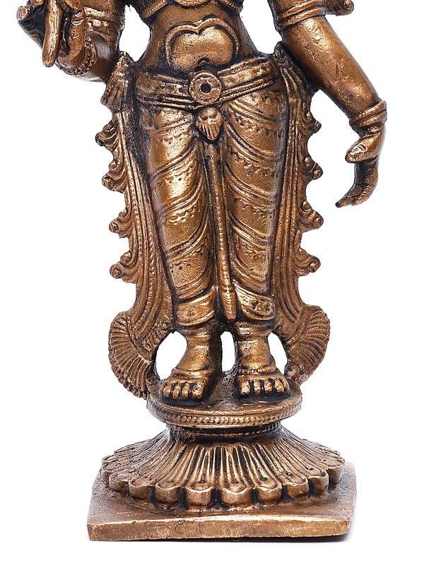 Exotic India 6" Standing Hindu Goddess Lakshmi | Copper Statue 