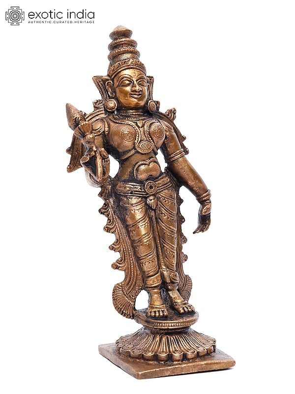 Exotic India 6" Standing Hindu Goddess Lakshmi | Copper Statue 