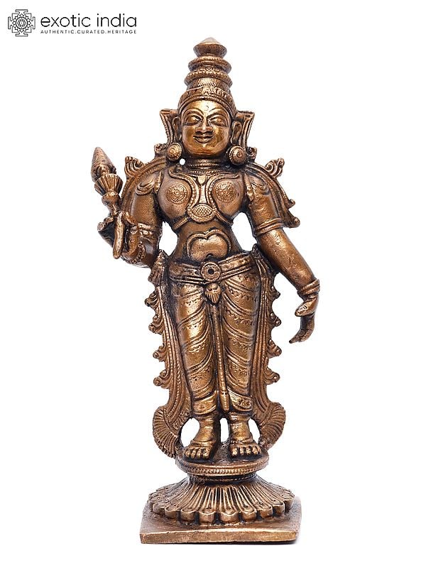 exotic india 6" Standing Hindu Goddess Lakshmi | Copper Statue 