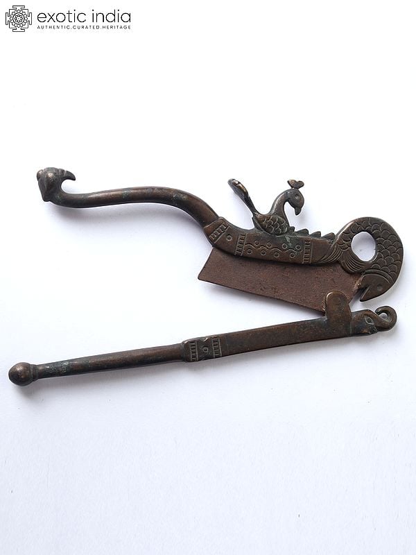 Exotic India 6" Stylized Nut Cracker With Peacock And Fish Motif