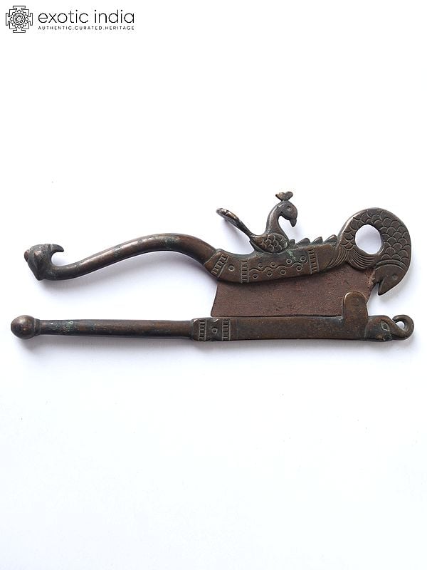 exotic india 6" Stylized Nut Cracker with Peacock and Fish Motif 