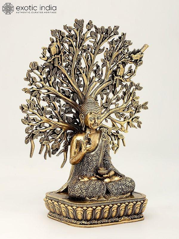 Exotic India 6" Superfine Lord Buddha Seated Under The Bodhi Tree | Brass Statue 