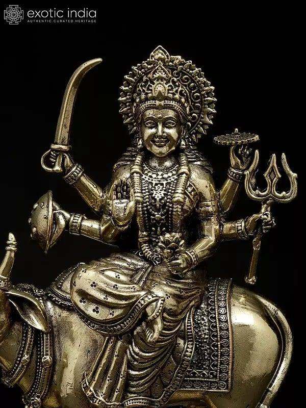 Exotic India 6" Superfine Umiya Mata Seated On Cow | Brass Statue 