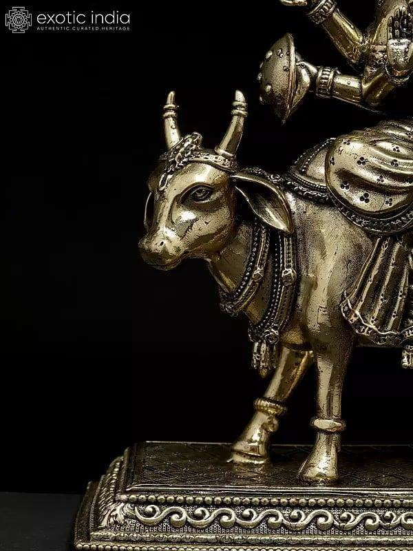Exotic India 6" Superfine Umiya Mata Seated On Cow | Brass Statue 