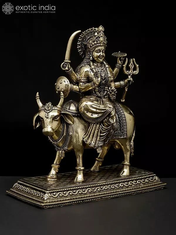 Exotic India 6" Superfine Umiya Mata Seated On Cow | Brass Statue 