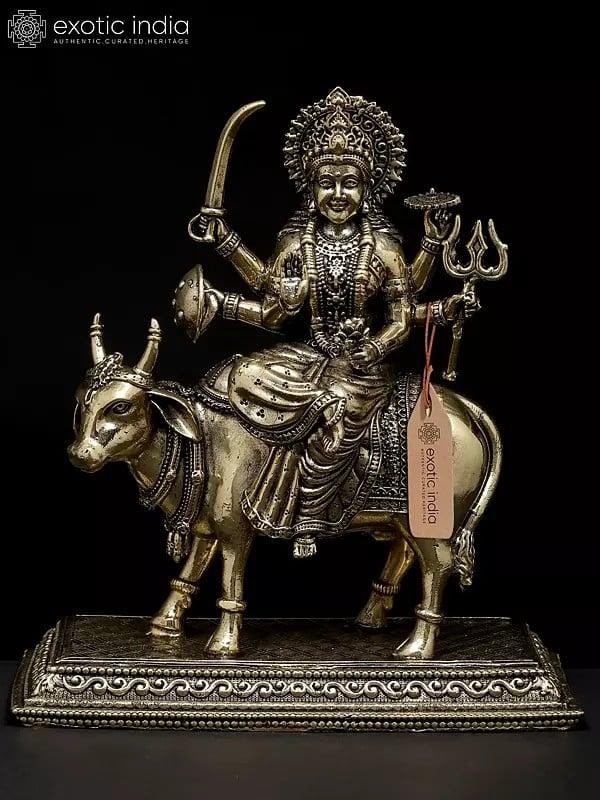 exotic india 6" Superfine Umiya Mata Seated on Cow | Brass Statue 