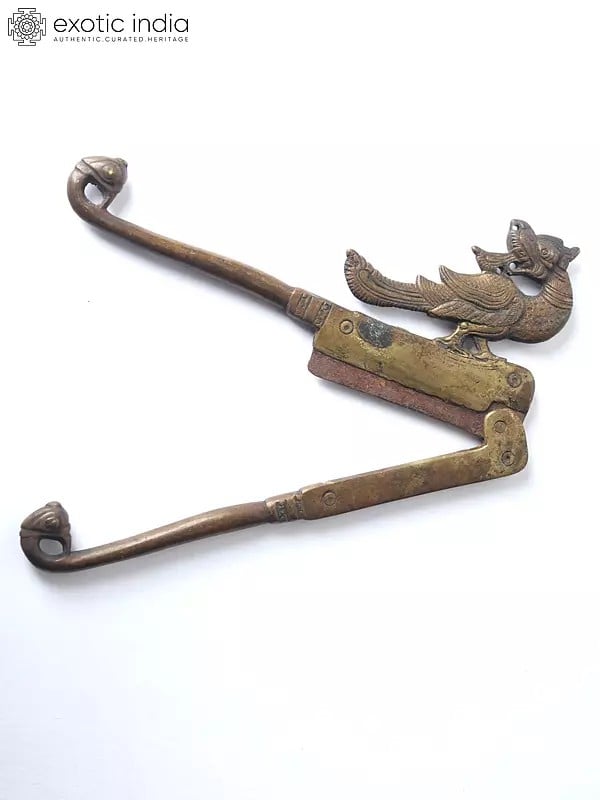 Exotic India 6" Yali Peacock Design Nut Cracker/Betel Cutter In Bronze 