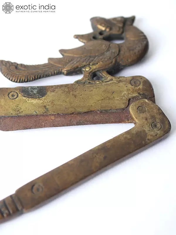 Exotic India 6" Yali Peacock Design Nut Cracker/Betel Cutter In Bronze 