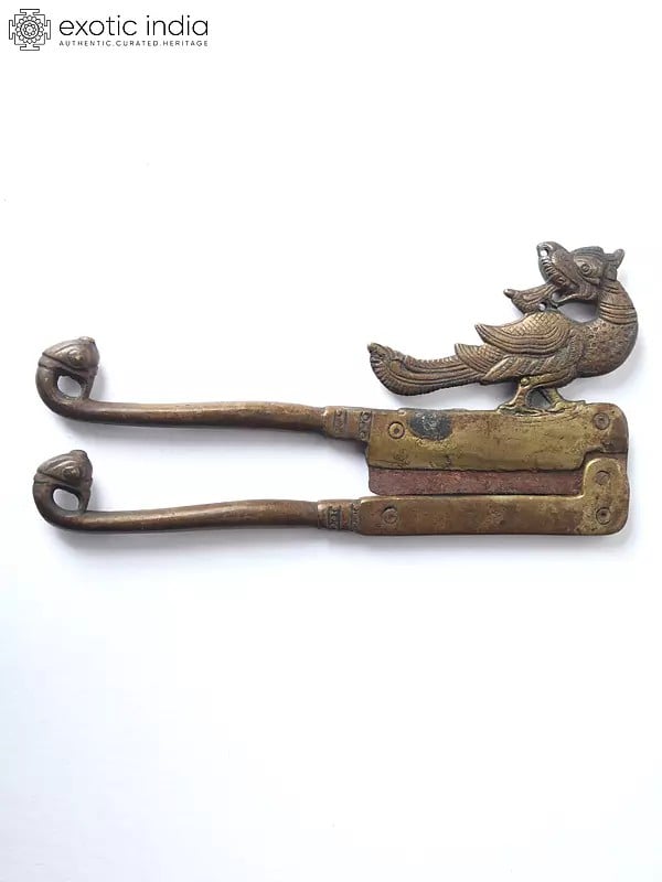 exotic india 6" Yali Peacock Design Nut Cracker/Betel Cutter in Bronze 