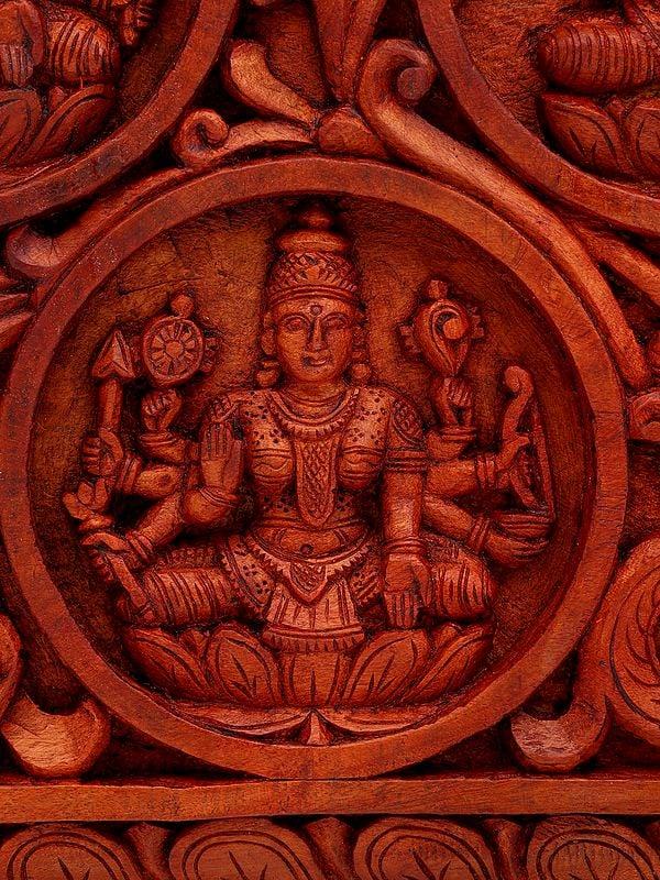 Exotic India 60" Large Size Lakshmi-Narayan Wall Panel With Ashtalakshmi | Wood Carving 