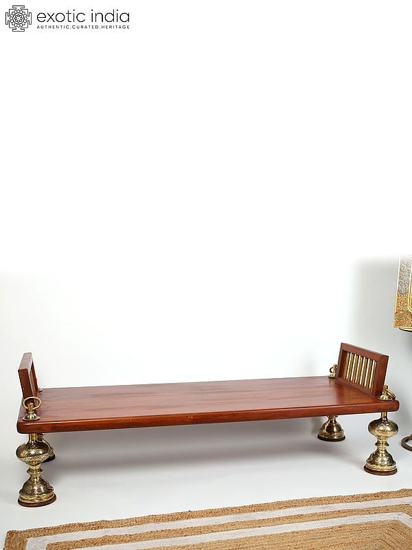 Exotic India 61" Beautiful Wood Swing With Brass Foot