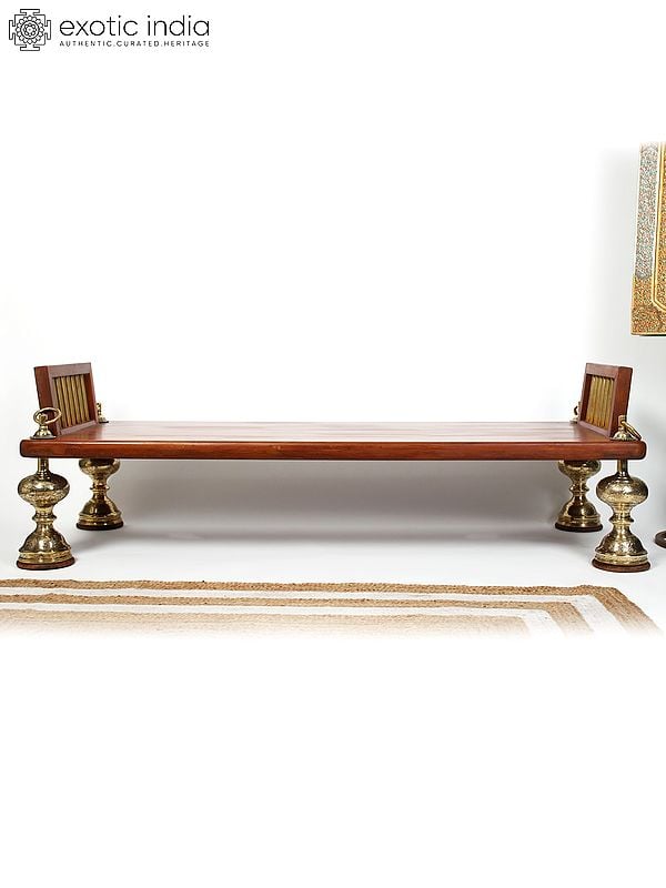 Exotic India 61" Beautiful Wood Swing With Brass Foot