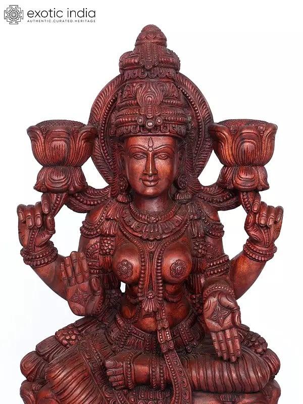 Exotic India 62" Large Four Armed Blessing Goddess Lakshmi | Wood Carving 