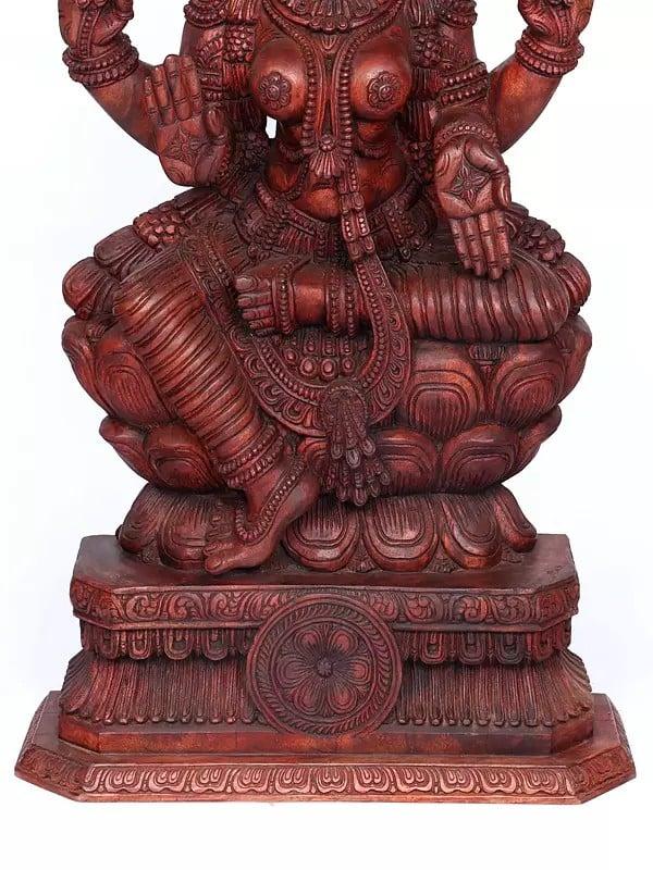 Exotic India 62" Large Four Armed Blessing Goddess Lakshmi | Wood Carving 