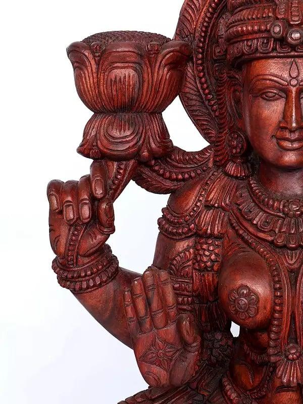 Exotic India 62" Large Four Armed Blessing Goddess Lakshmi | Wood Carving 
