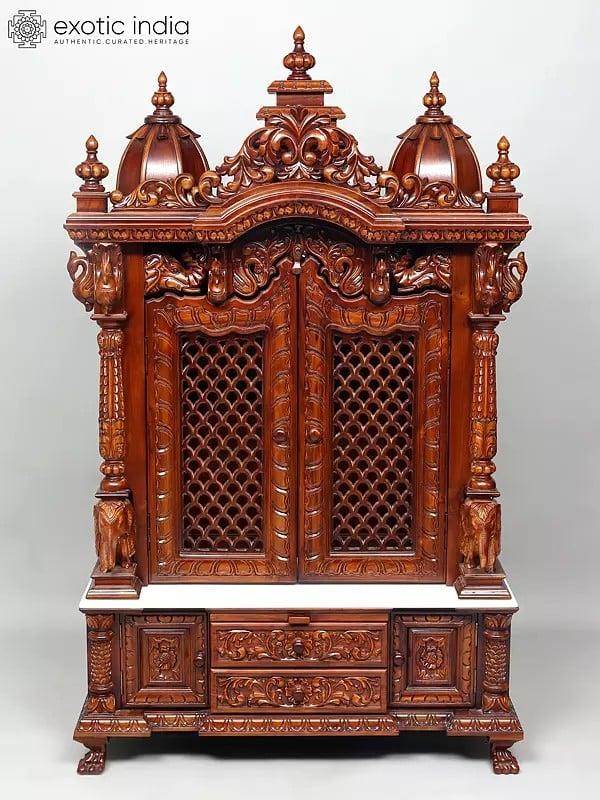 exotic india 63" Huge Designer Puja Temple with Double Doors 