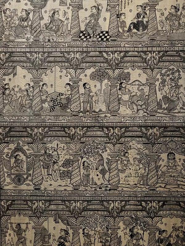Exotic India 64 Kalas - Pattachitra Art (Masterpiece) | Watercolor On Tussar Silk 