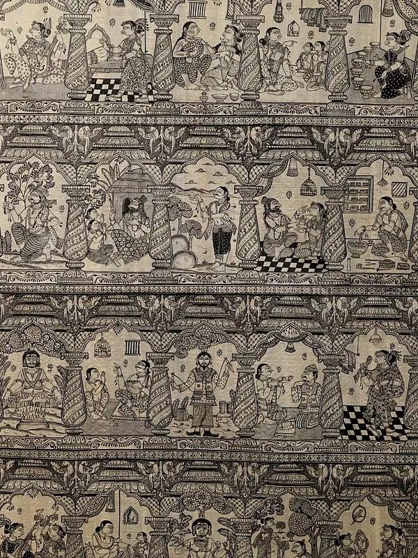 Exotic India 64 Kalas - Pattachitra Art (Masterpiece) | Watercolor On Tussar Silk 